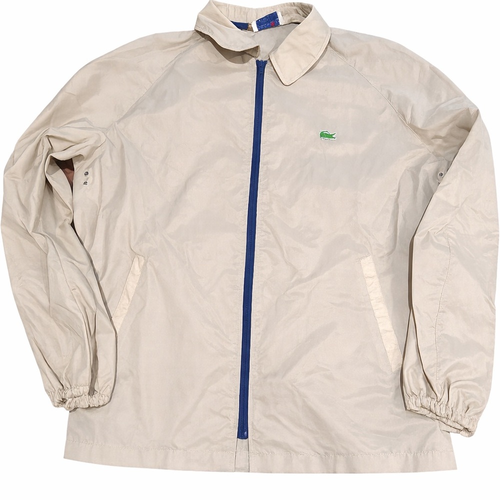 Lacoste Beige Windbreaker with Blue Zipper and Green Croc Logo
